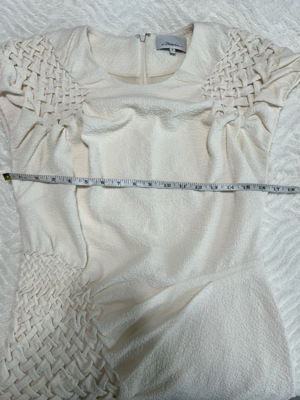 3.1 Phillip Lim Ivory Textured Smocked Dress Size 8 Silk Lined Designer Mini